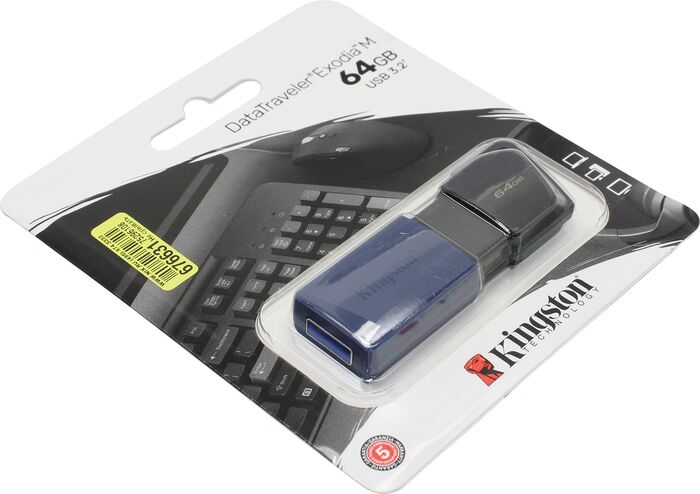 Флеш-диск 64GB KINGSTON DataTraveler Exodia M, разъем USB 3.2, черный/синий, DTXM/64GB